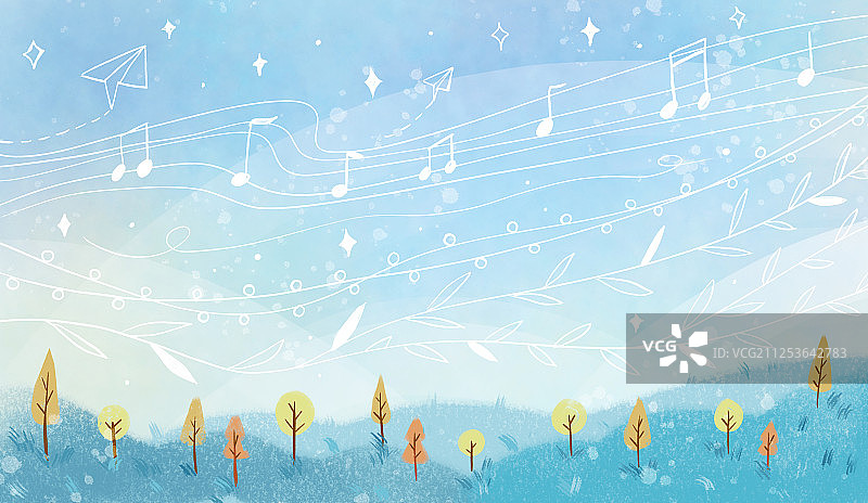 浪漫幻想植物音乐简约线条插画图片素材