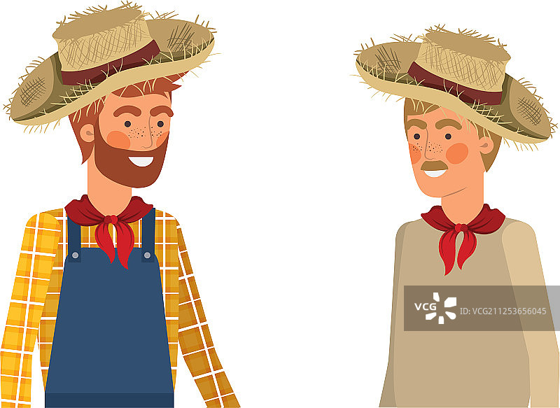 戴草帽的农民交谈图片素材