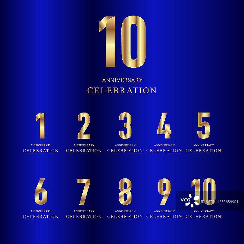 10周年庆典金色蓝色套装图片素材