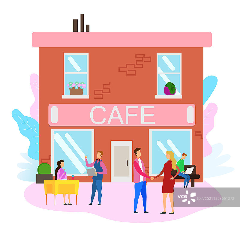 男女握手，服务员为顾客上菜图片素材