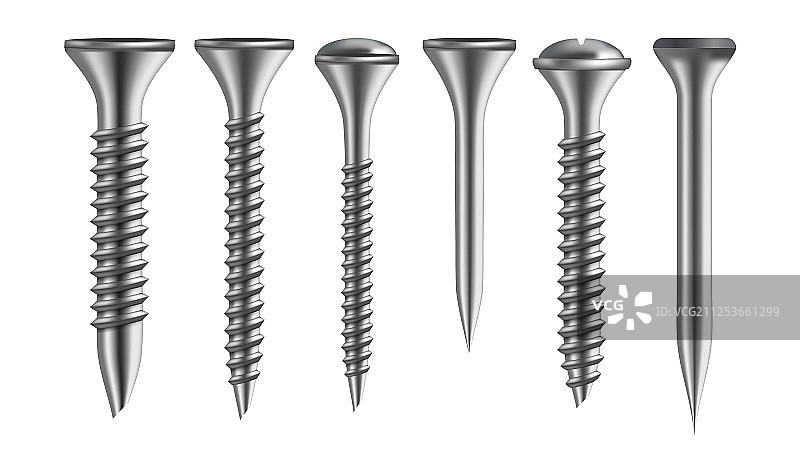 逼真铁螺丝和钉子套装图片素材