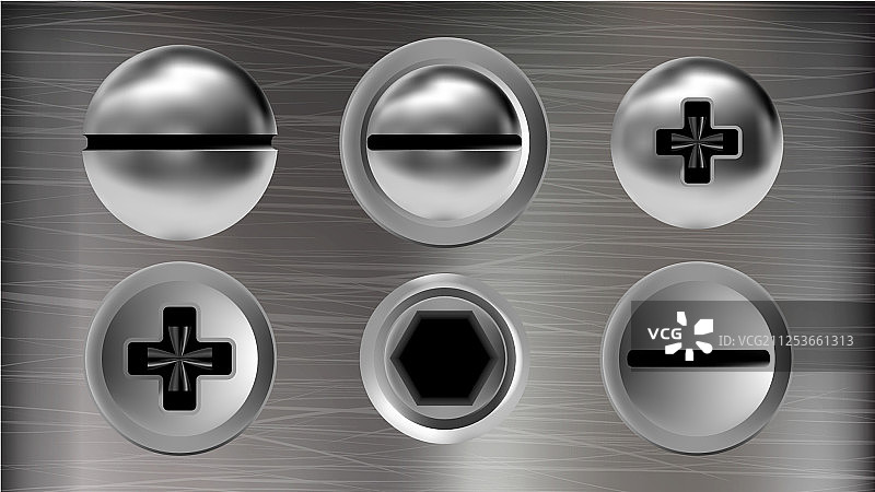 多组金属螺钉和螺栓头图片素材