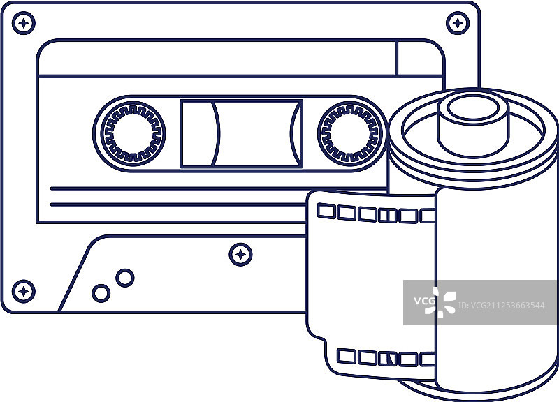 复古胶卷照相和卡带九十年代图标图片素材