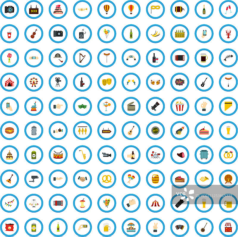 100个街头节日图标，扁平风格图片素材