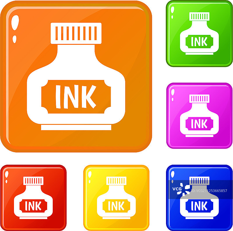 彩色黑色墨水瓶图标合集图片素材