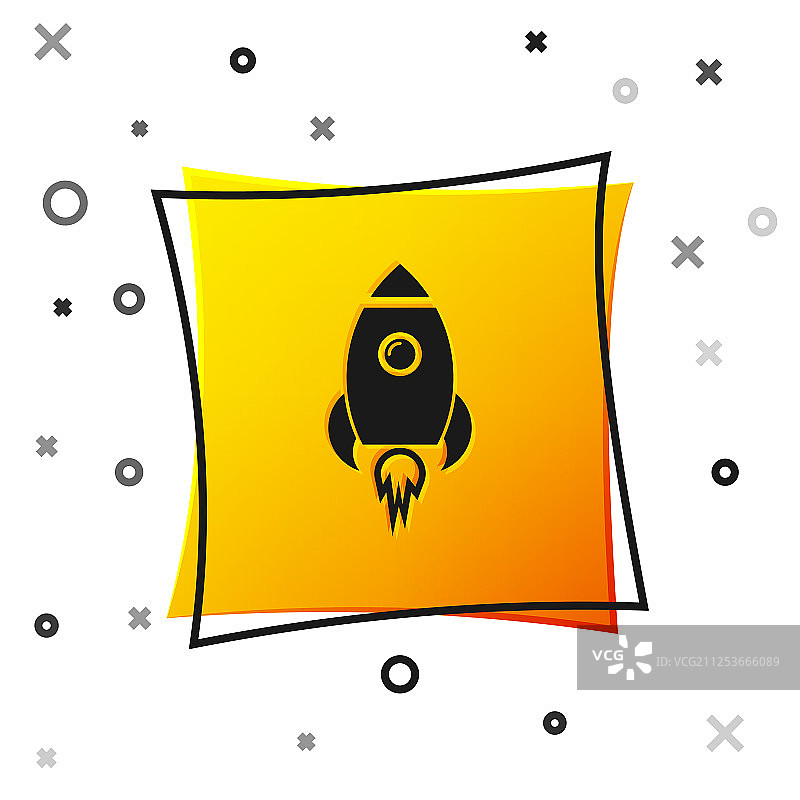 白色背景上的带火焰黑色火箭飞船图标图片素材