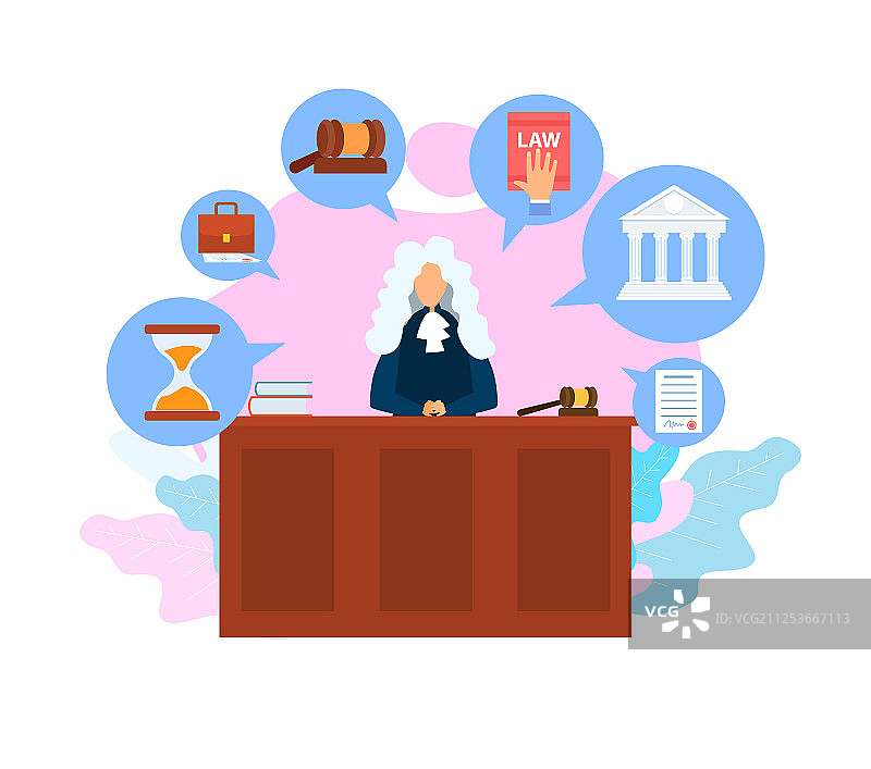 法官职业扁平风格插画图片素材