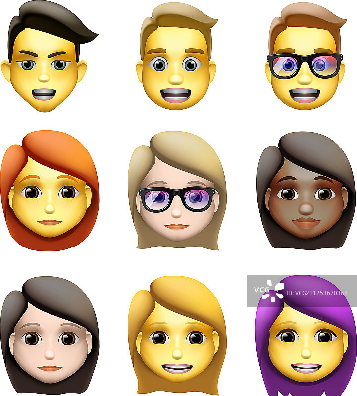 卡通风格的表情符号头像图片素材