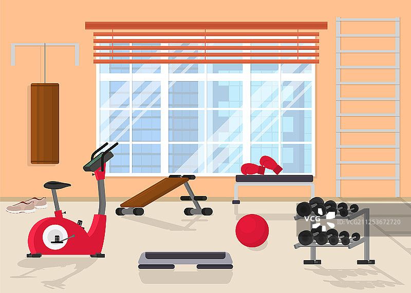 卡通风格的家庭健身房室内设计图片素材