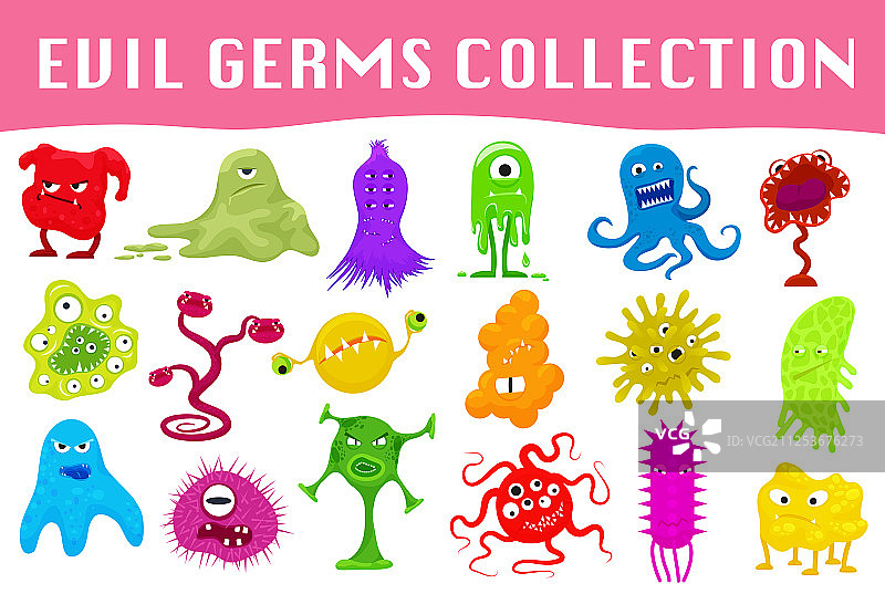 卡通风格愤怒的细菌病毒合集图片素材