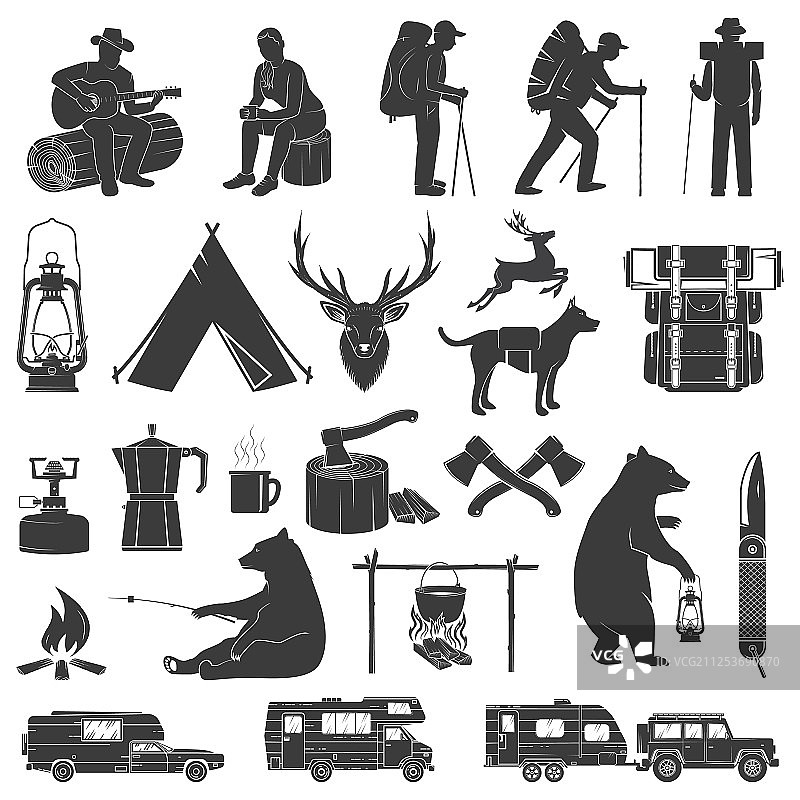 露营图标合集，白色背景图片素材