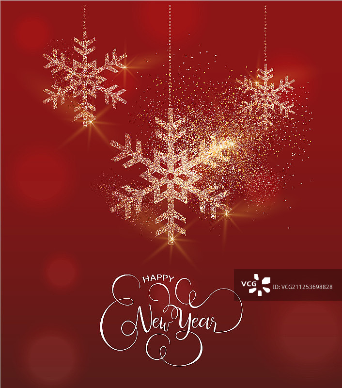 新年金色闪光雪花贺卡图片素材