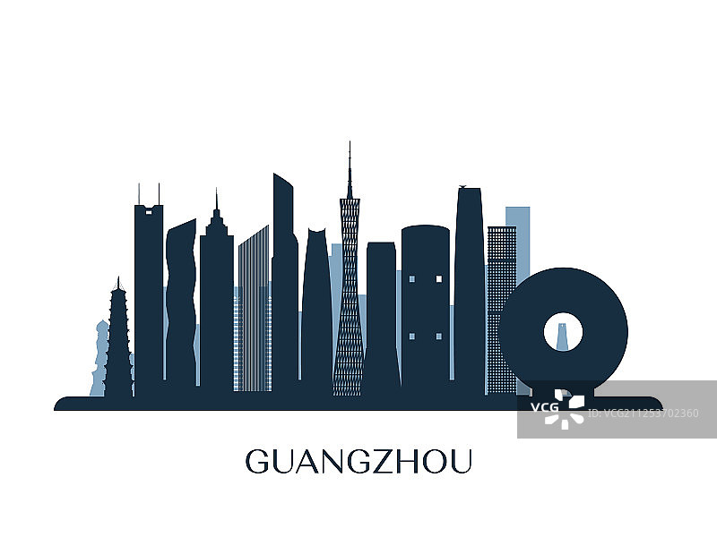 广州天际线单色剪影图片素材