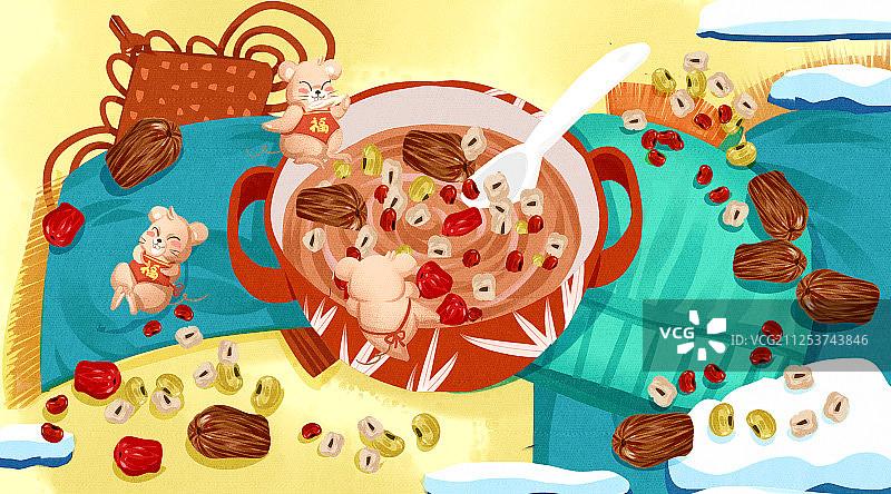 2020年鼠年冬季进补八宝粥插画图片素材