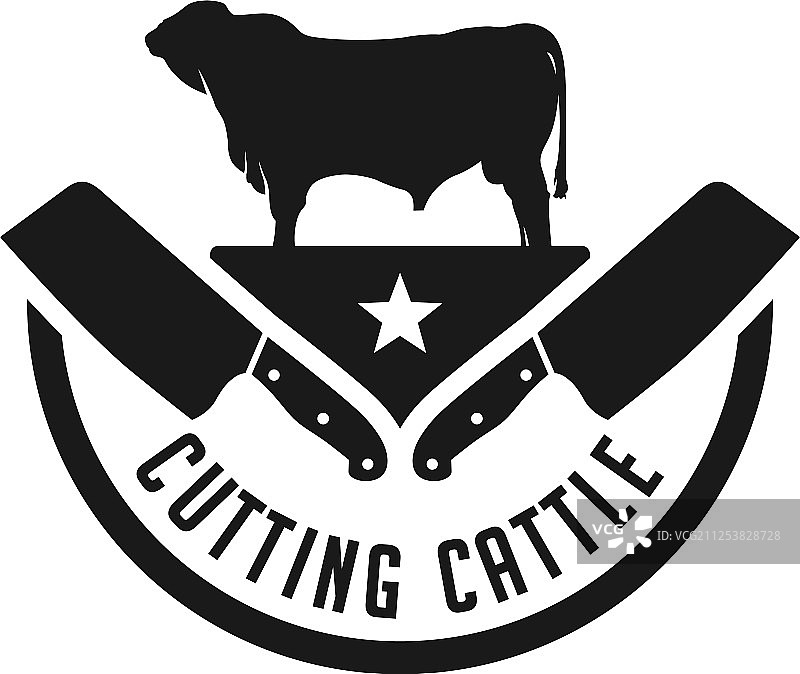 复古农场标志和安格斯牛剪影图片素材