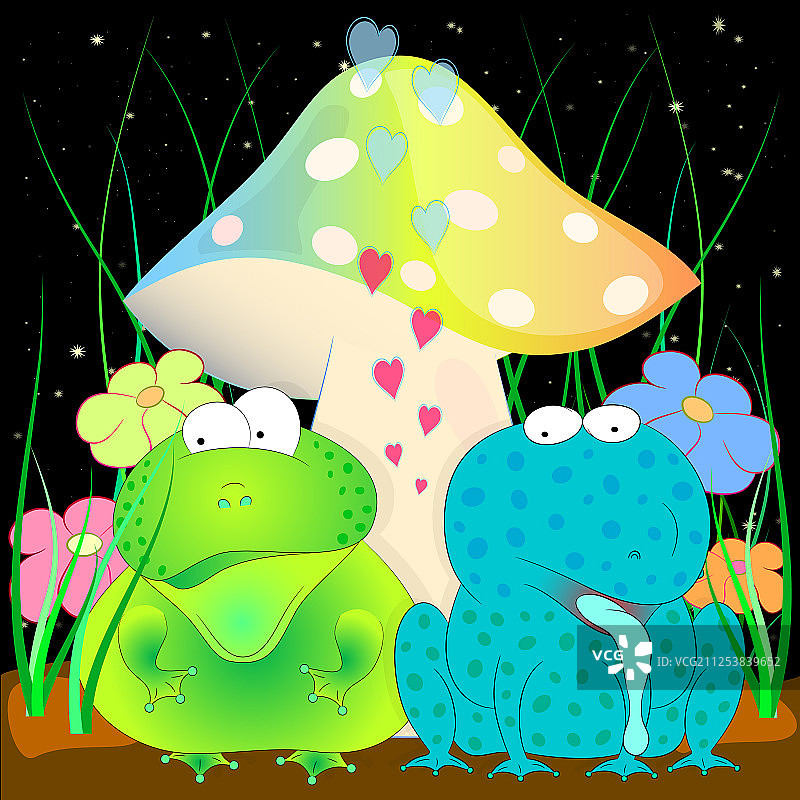 蘑菇下的青蛙和蟾蜍图片素材
