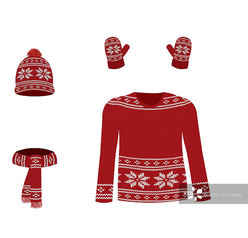 红色冬季针织套装图片素材