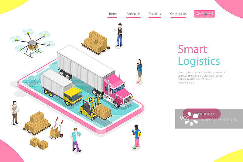 2.5D扁平风格着陆页模板图片素材