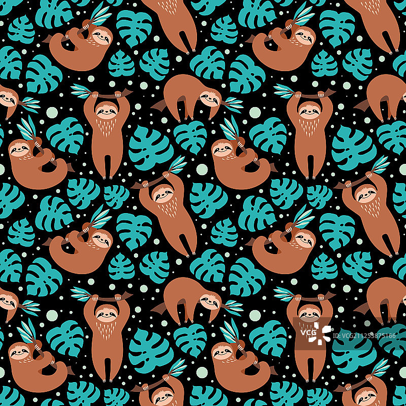 可爱的树懒无缝图案图片素材