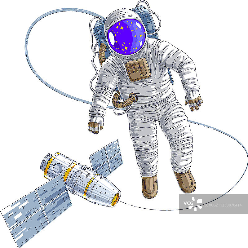 与太空相连的飞行宇航员图片素材
