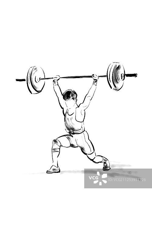 会男子举重水墨插画图片素材
