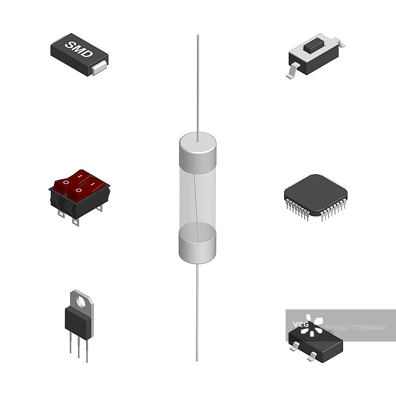 不同3D电子元件套装图片素材