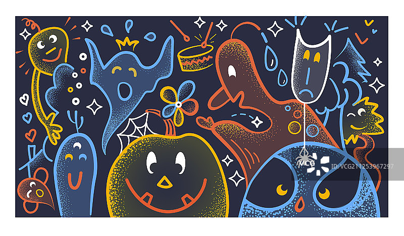 线性风格万圣节怪兽背景图片素材
