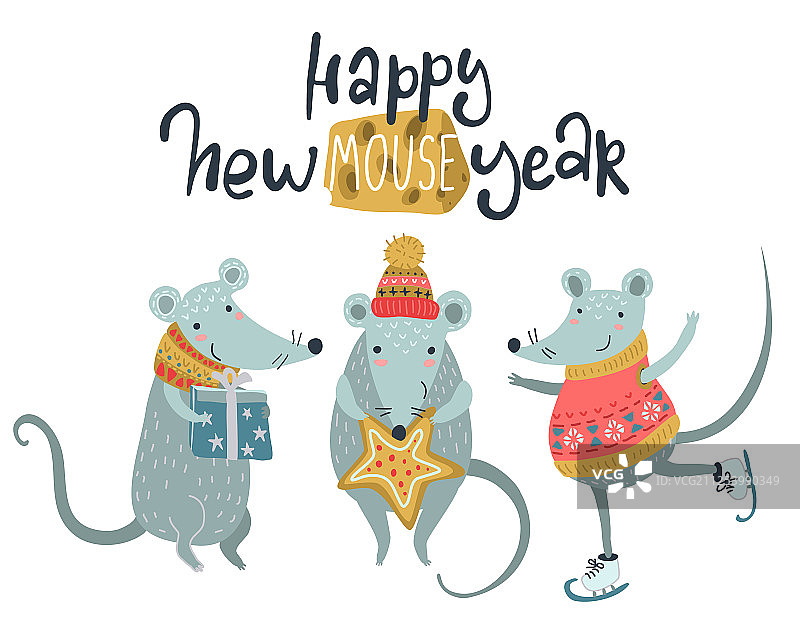 可爱老鼠新年贺卡图片素材