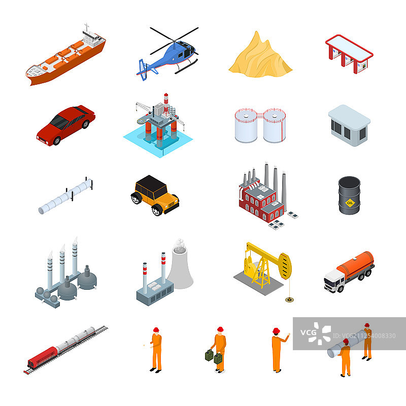 3D等距石油天然气工业概念图标图片素材