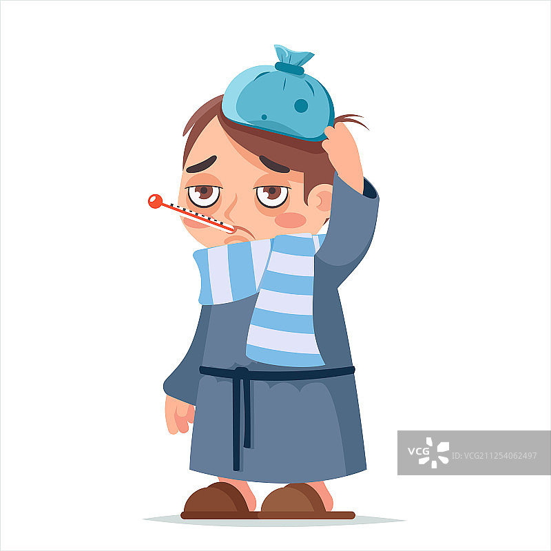 白色背景，生病的男孩，感冒病毒图片素材