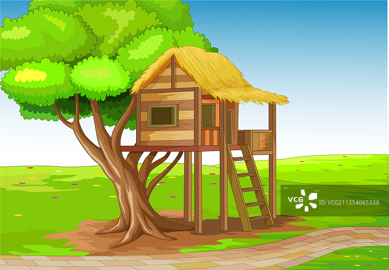 炫酷棕色木质树屋卡通图片素材