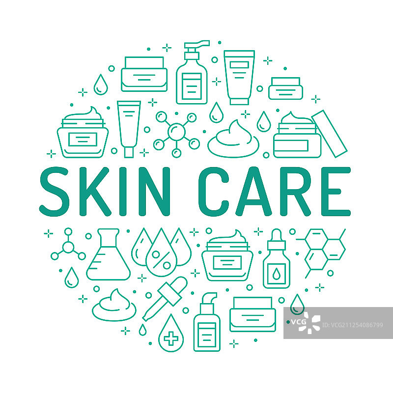 带有扁平线条图标的护肤圆形海报图片素材