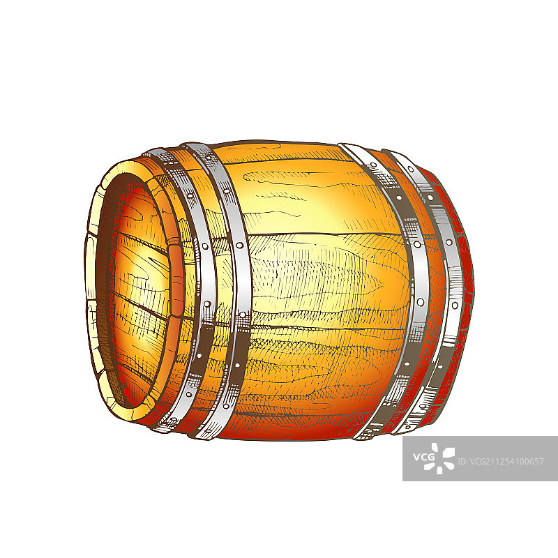 手绘复古木桶侧视图图片素材