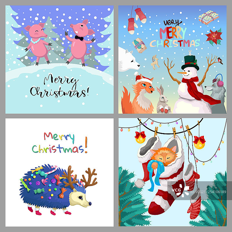 冬季圣诞卡片四种不同款式合集图片素材