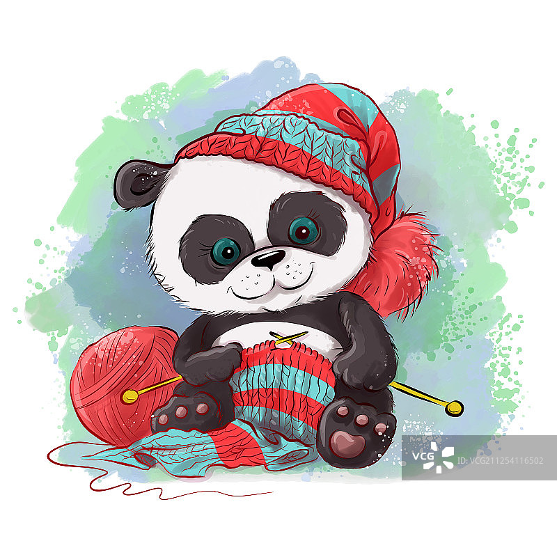 卡通水彩熊猫编织围巾标志图片素材