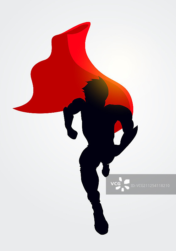 披着斗篷向前奔跑的超级英雄轮廓图片素材