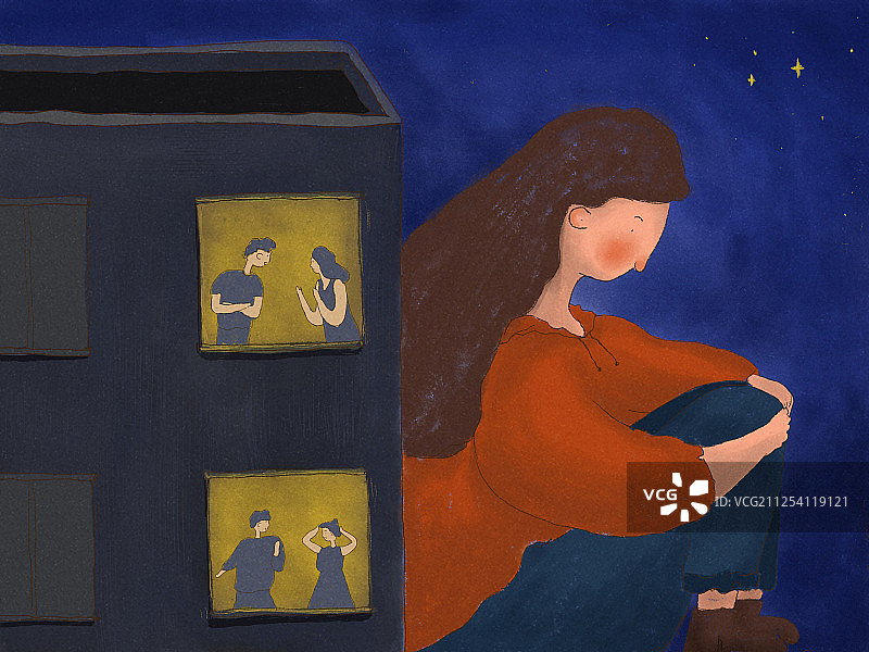 一个女孩依靠在墙边难过悲伤图片素材