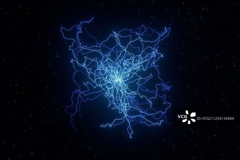 黑暗背景下的闪电汇聚特效 三维渲染图片素材