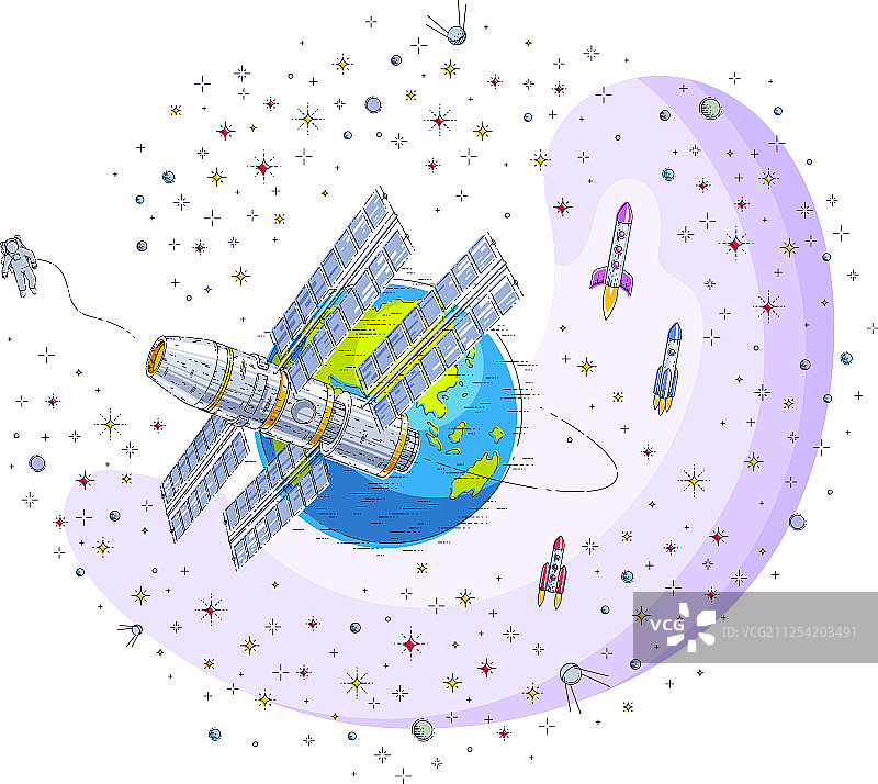 绕轨道飞行的太空站图片素材