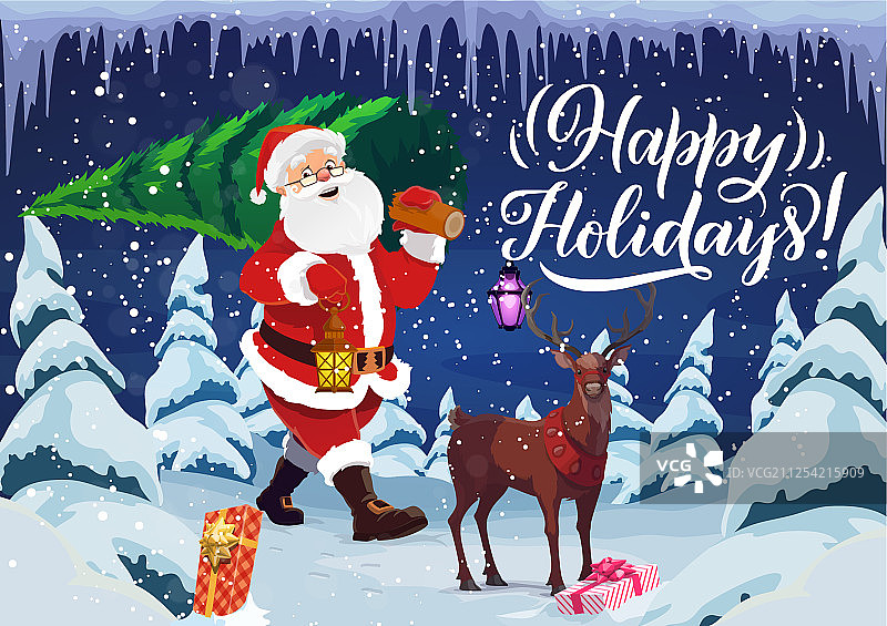 圣诞节和新年节日装饰及圣诞老人图片素材