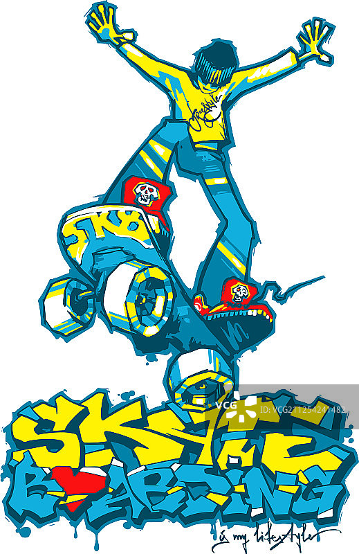 滑板运动员和涂鸦图片素材