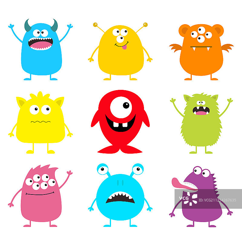 万圣节快乐：可爱怪物图标卡通套装图片素材