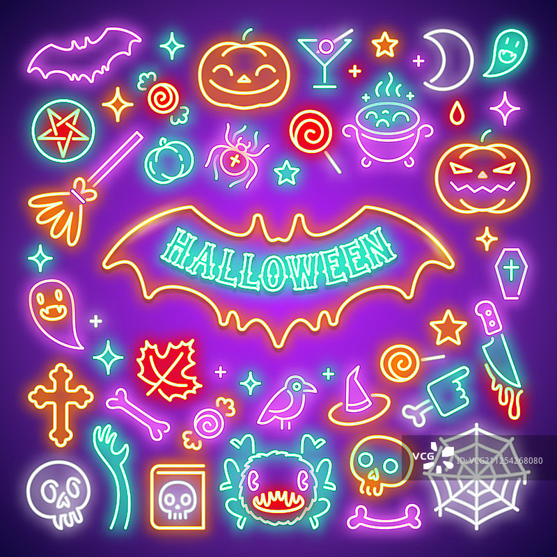 万圣节霓虹灯图标合集图片素材