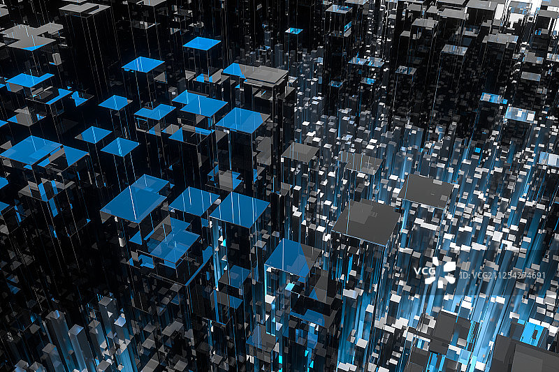 高低起伏的立方体构成的科技感场景 三维渲染图片素材