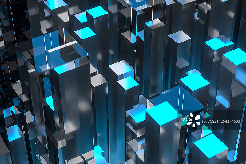 高低起伏的立方体构成的科技感场景 三维渲染图片素材