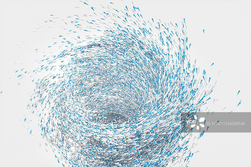 旋涡状旋转的蓝白相间的粒子 三维渲染图片素材