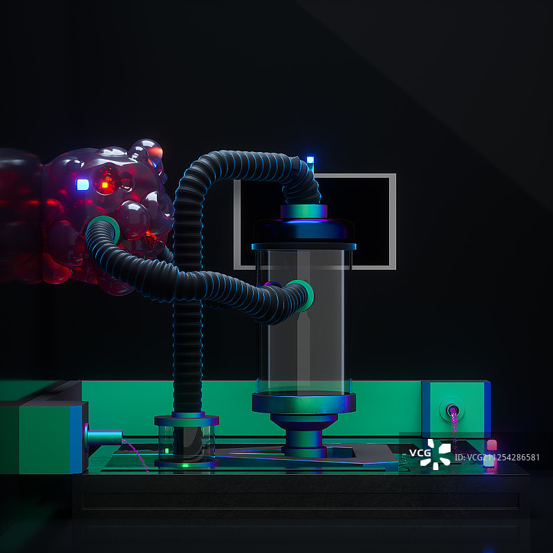 黑暗环境里的化学反应炉 三维渲染图片素材