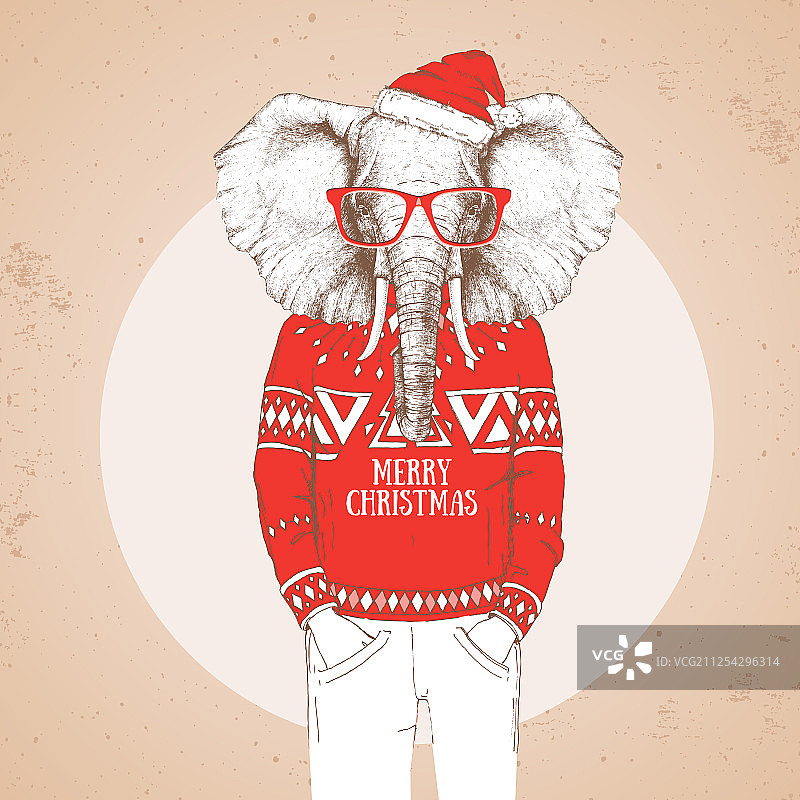 圣诞时尚动物主题banner：大象图片素材