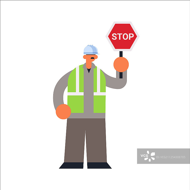 手持停止标志的男性建筑工人图片素材