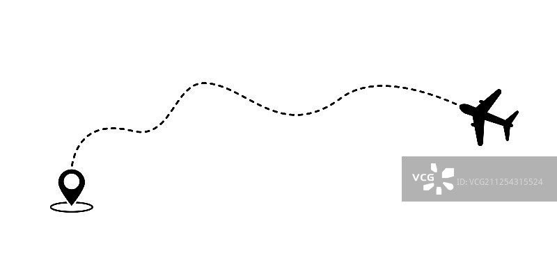 带GPS点和虚线的飞机旅行概念图片素材